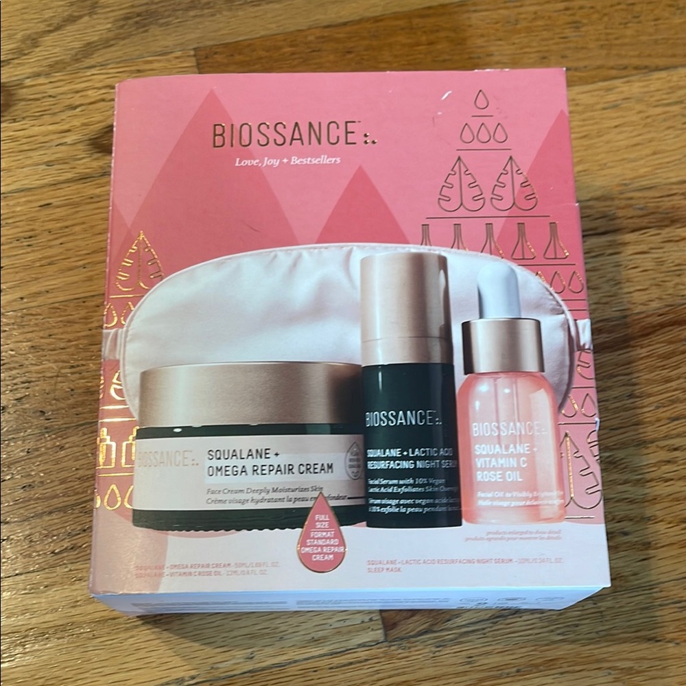 Biossance Skincare Set with Cream, Night Serum, and Rose Oil